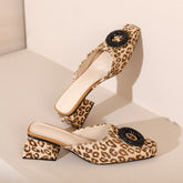 Diane Leopard Print Handmade Low Chunky Heel Mules